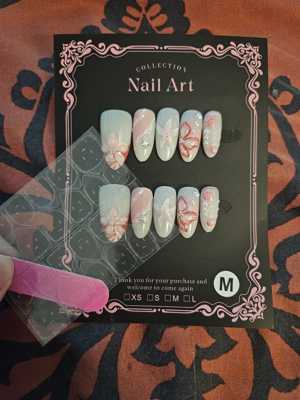Nail Art Press-On Set - Pink & White Floral Design